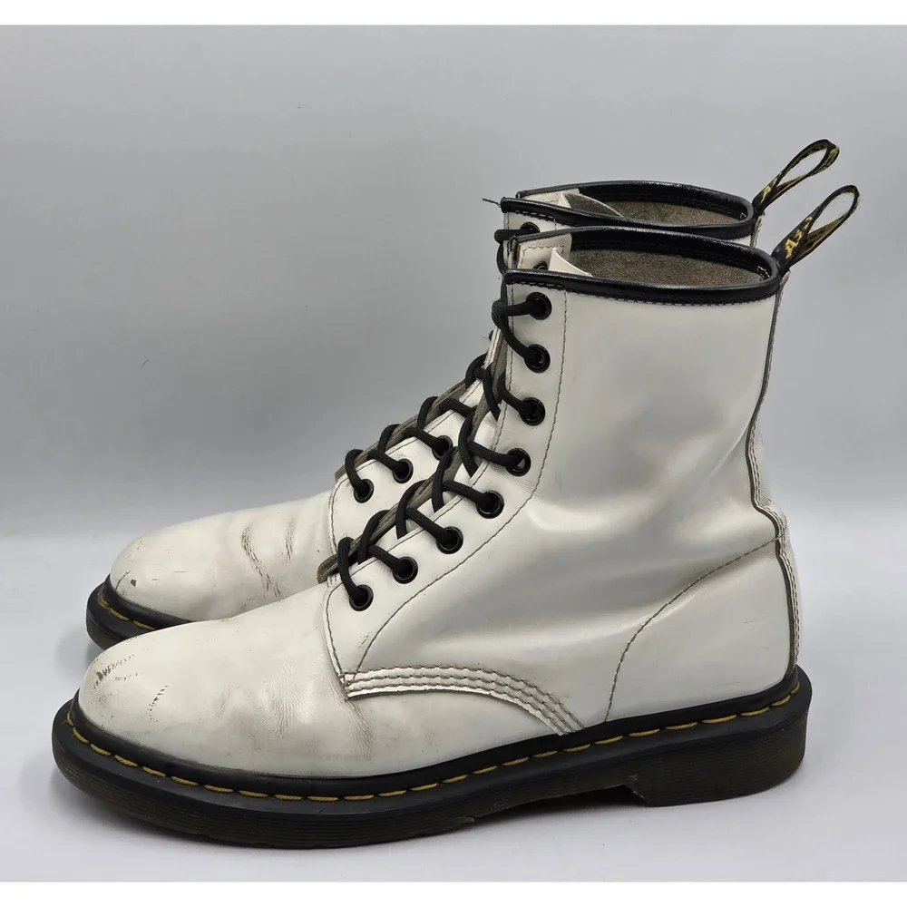 Dr Dr. Martens 1460 Black White Leather Boots UK 7 US Men 8 EU 41 Lace Up